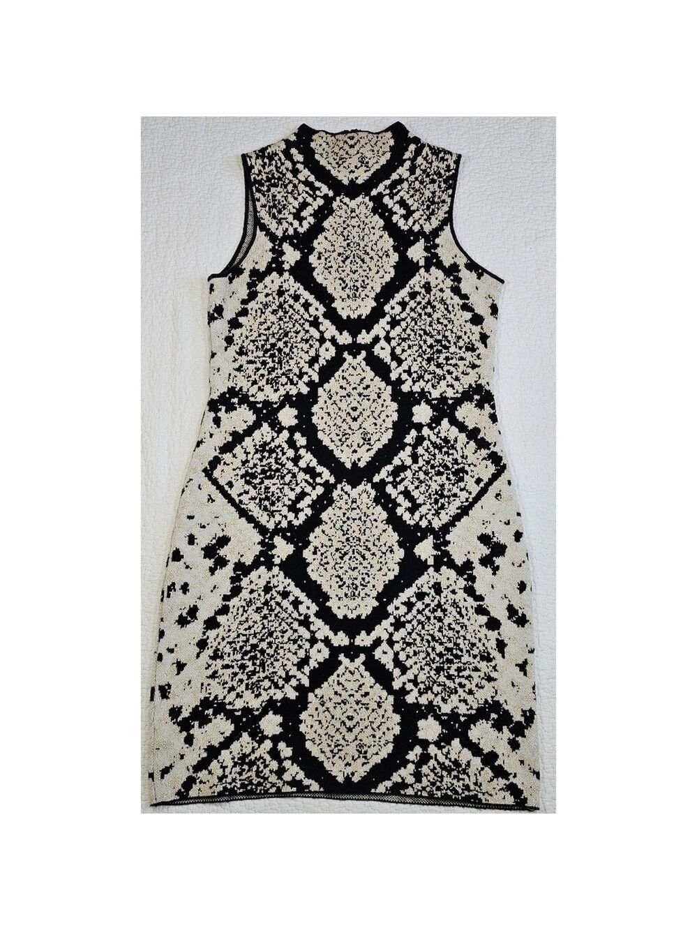Tahari Mock-Neck Gold Metallic Reptile Print Sweater Dress